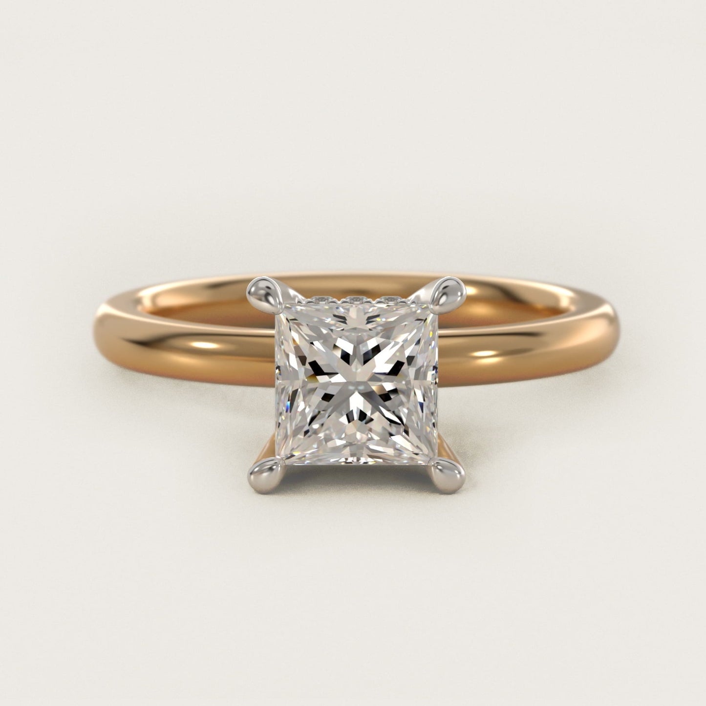 Solitaire Plus Hidden Halo Diamond Engagement Ring in 18k Yellow Gold - Princess Center
