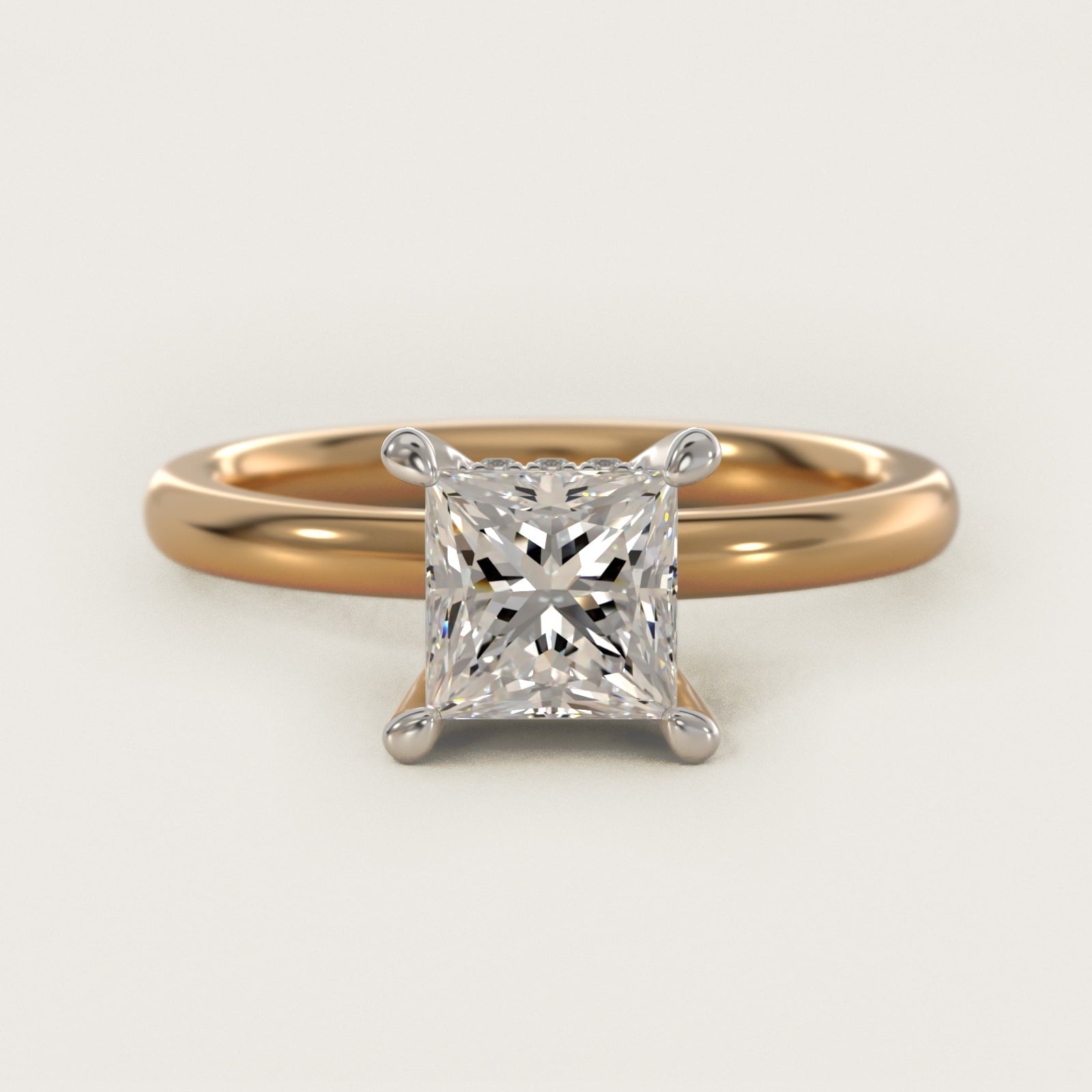 Solitaire Plus Hidden Halo Diamond Engagement Ring in 18k Yellow Gold - Princess Center