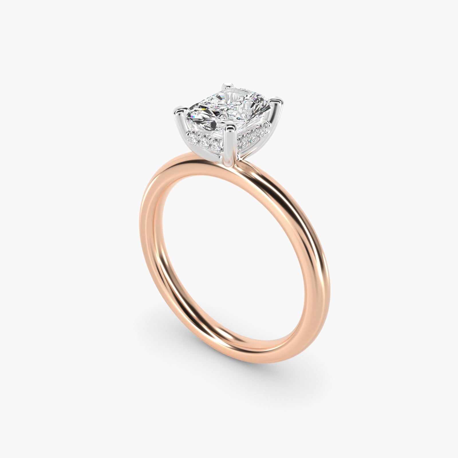 Solitaire Plus Hidden Halo Diamond Engagement Ring in 18k Rose Gold - Radiant Center