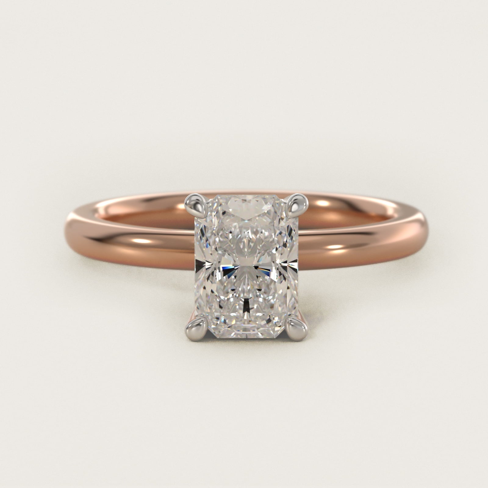 Solitaire Plus Hidden Halo Diamond Engagement Ring in 18k Rose Gold - Radiant Center