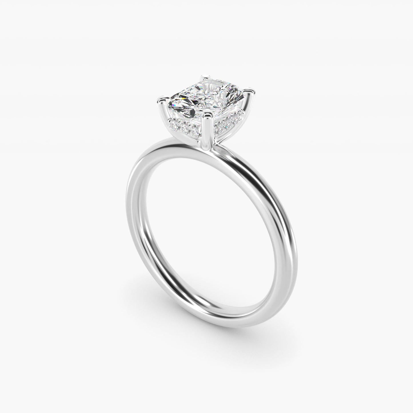 Solitaire Plus Hidden Halo Diamond Engagement Ring in 14k White Gold - Radiant Center