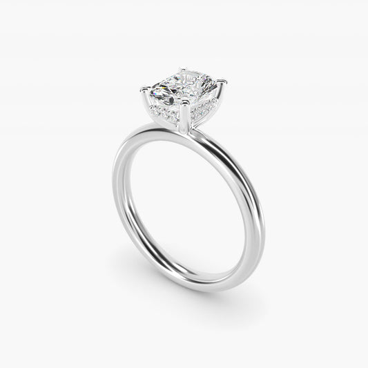 Solitaire Plus Hidden Halo Diamond Engagement Ring in 14k White Gold - Radiant Center