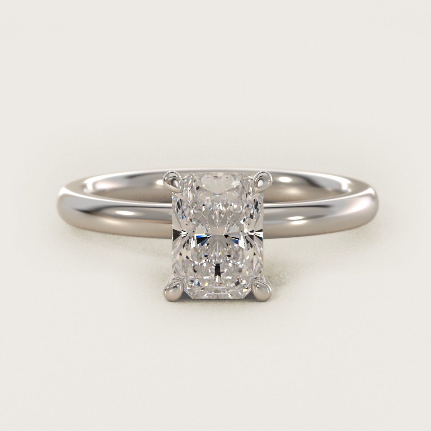 Solitaire Plus Hidden Halo Diamond Engagement Ring in 14k White Gold - Radiant Center