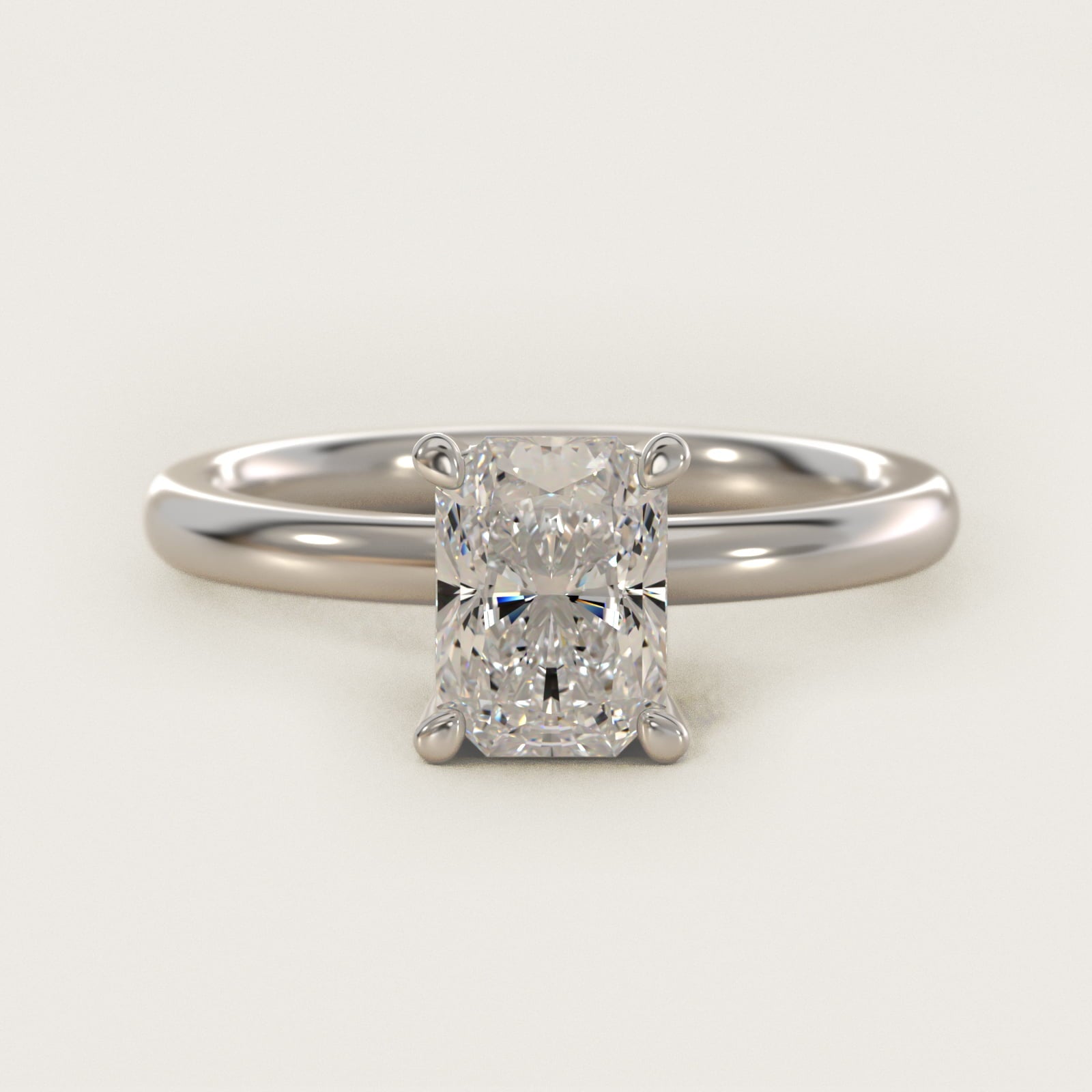 Solitaire Plus Hidden Halo Diamond Engagement Ring in 14k White Gold - Radiant Center