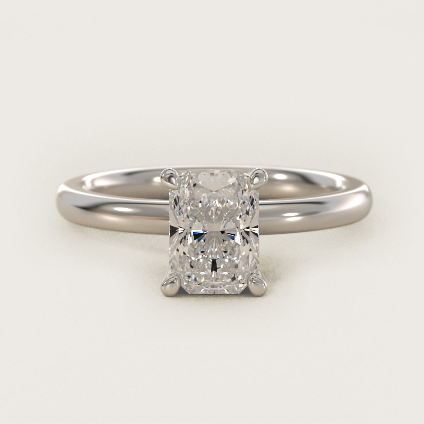 Solitaire Plus Hidden Halo Diamond Engagement Ring in 18k White Gold - Radiant Center