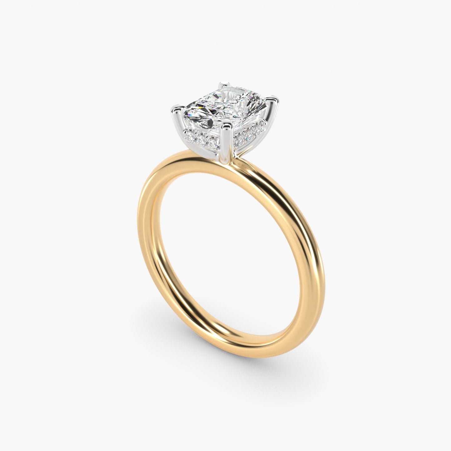 Solitaire Plus Hidden Halo Diamond Engagement Ring in 18k Yellow Gold - Radiant Center