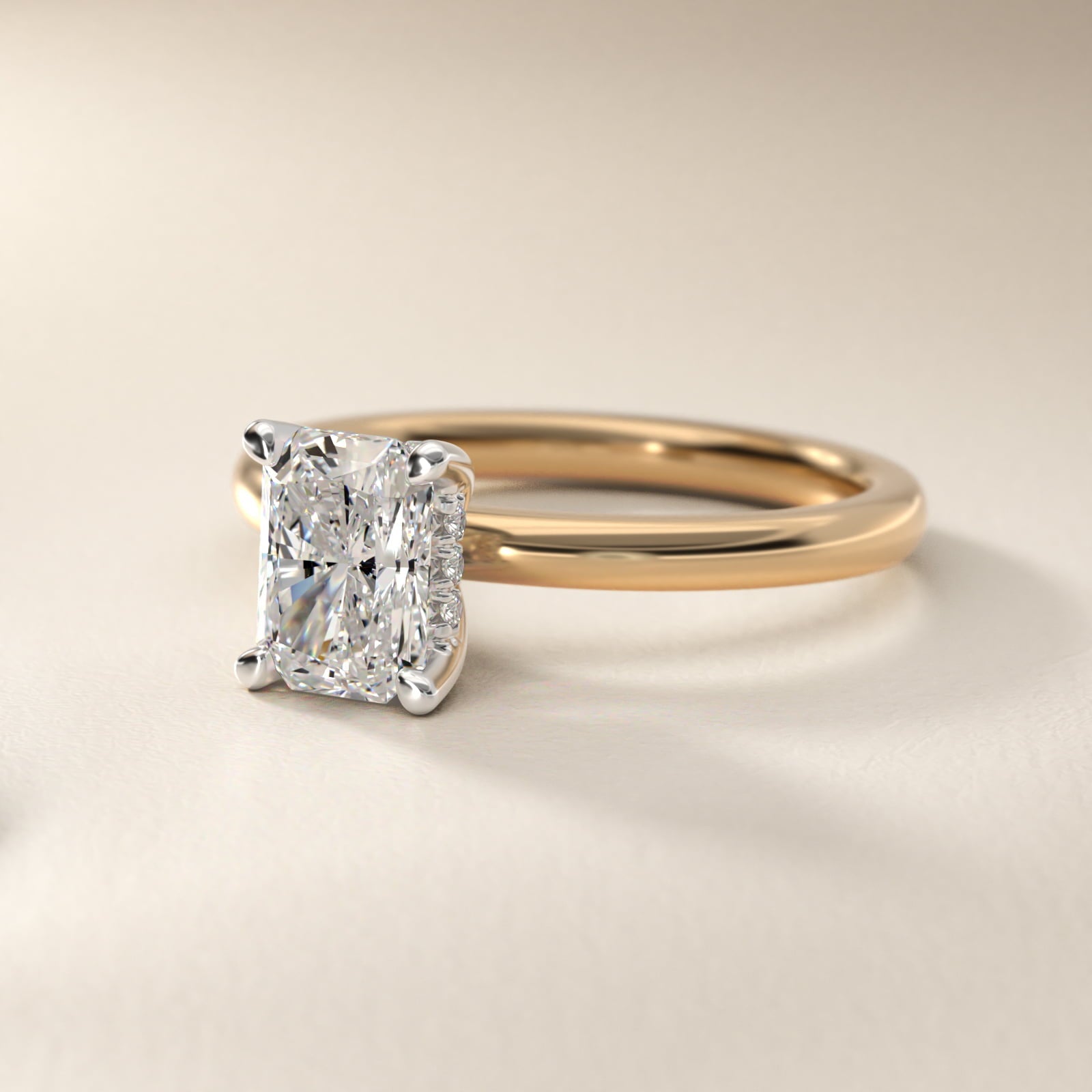Solitaire Plus Hidden Halo Diamond Engagement Ring in 18k Yellow Gold - Radiant Center