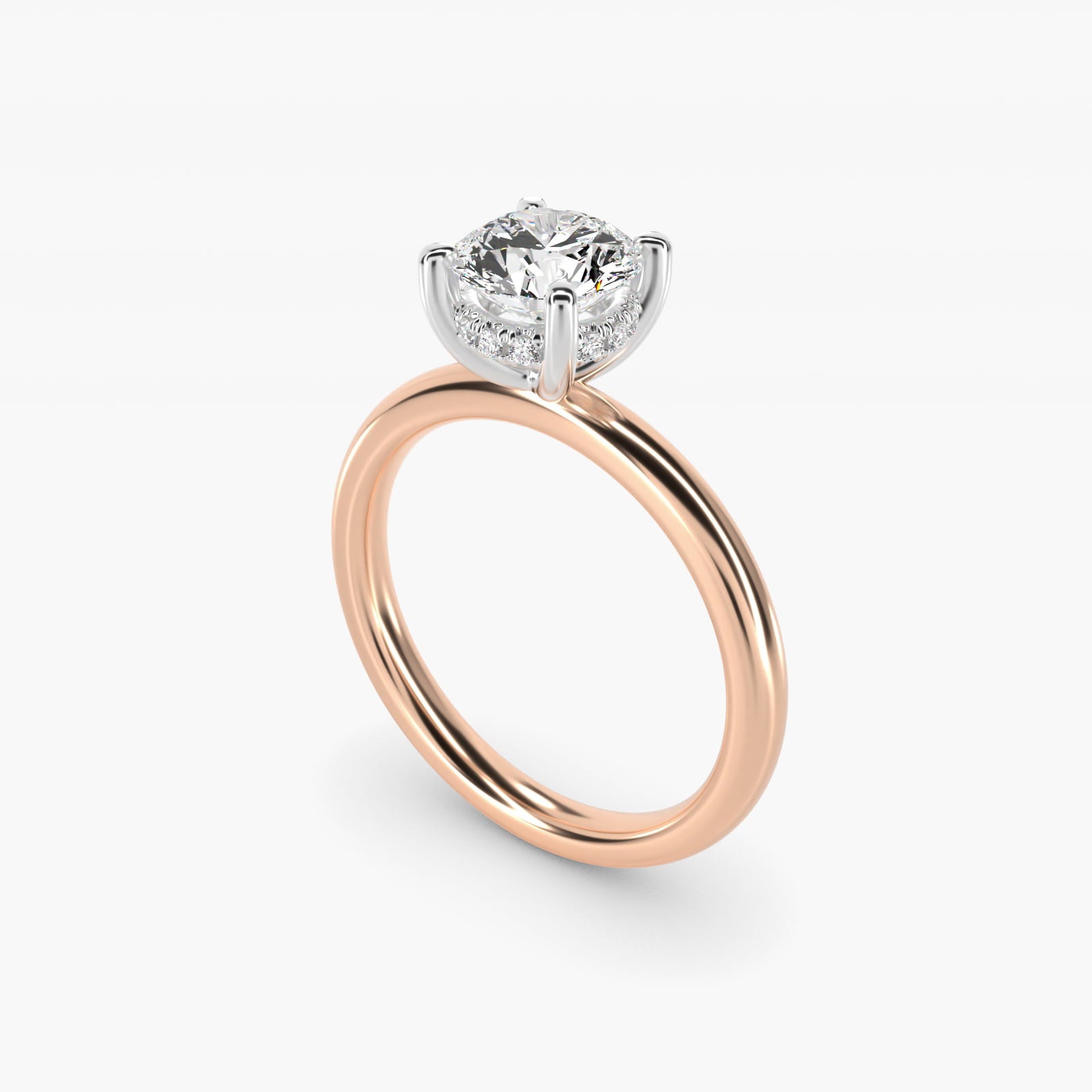 Solitaire Plus Hidden Halo Diamond Engagement Ring in 14k Rose Gold - Round Center
