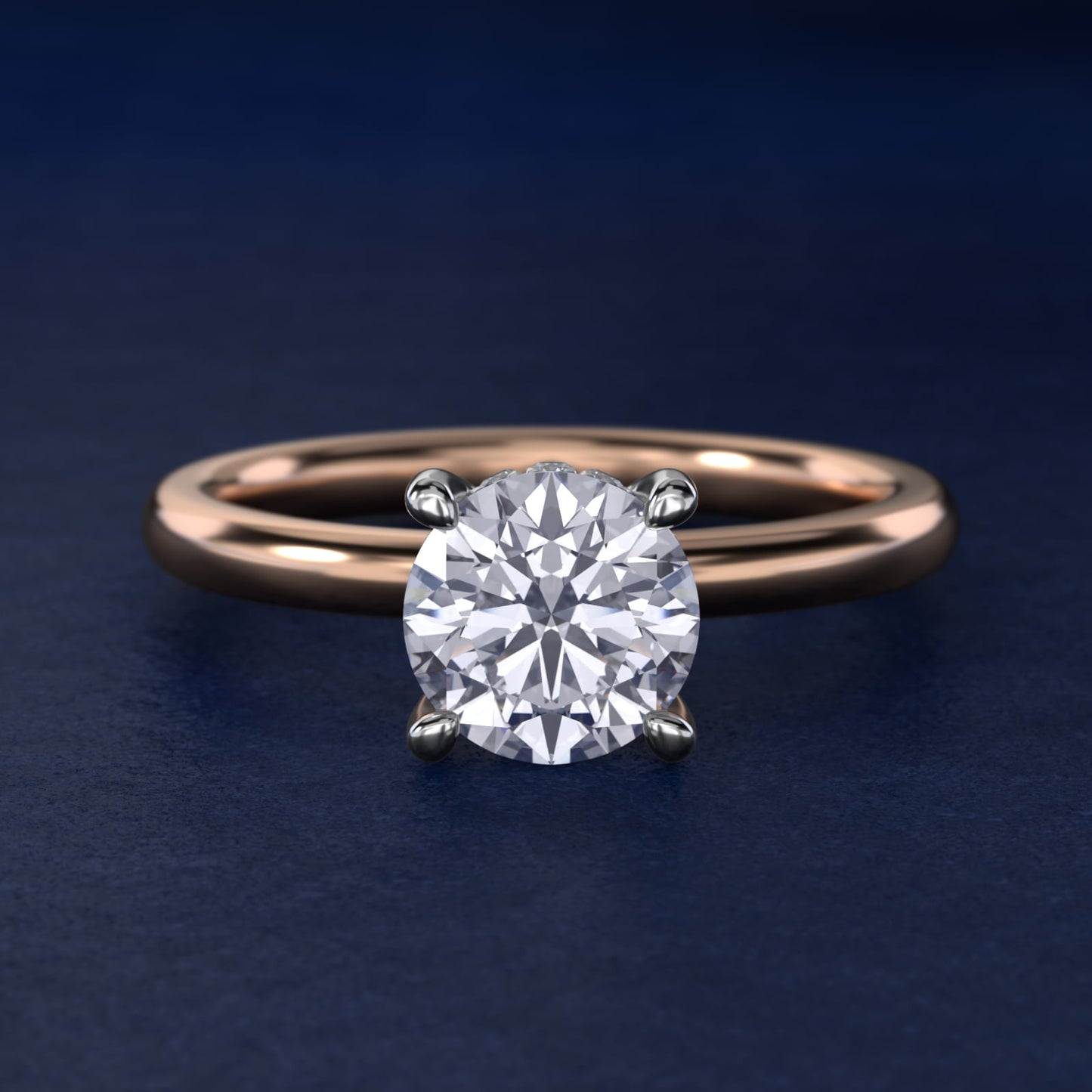 Solitaire Plus Hidden Halo Diamond Engagement Ring in 14k Rose Gold - Round Center
