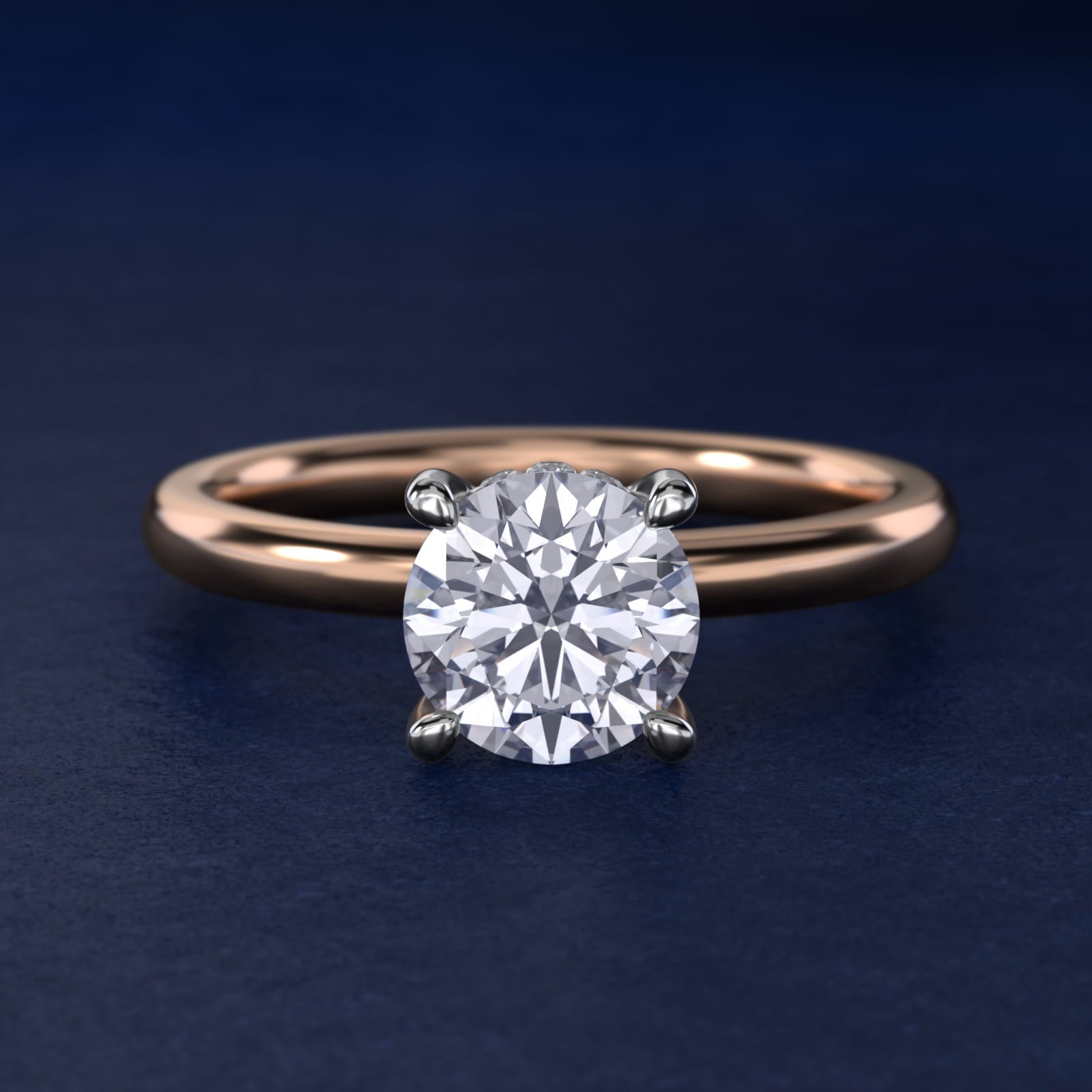 Solitaire Plus Hidden Halo Diamond Engagement Ring in 14k Rose Gold - Round Center