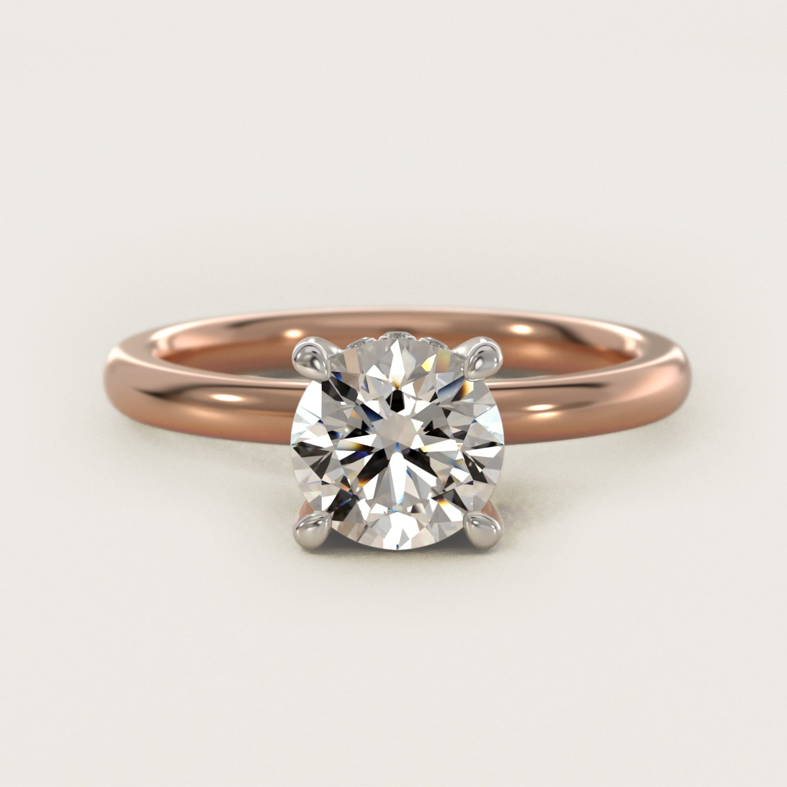 Solitaire Plus Hidden Halo Diamond Engagement Ring in 14k Rose Gold - Round Center