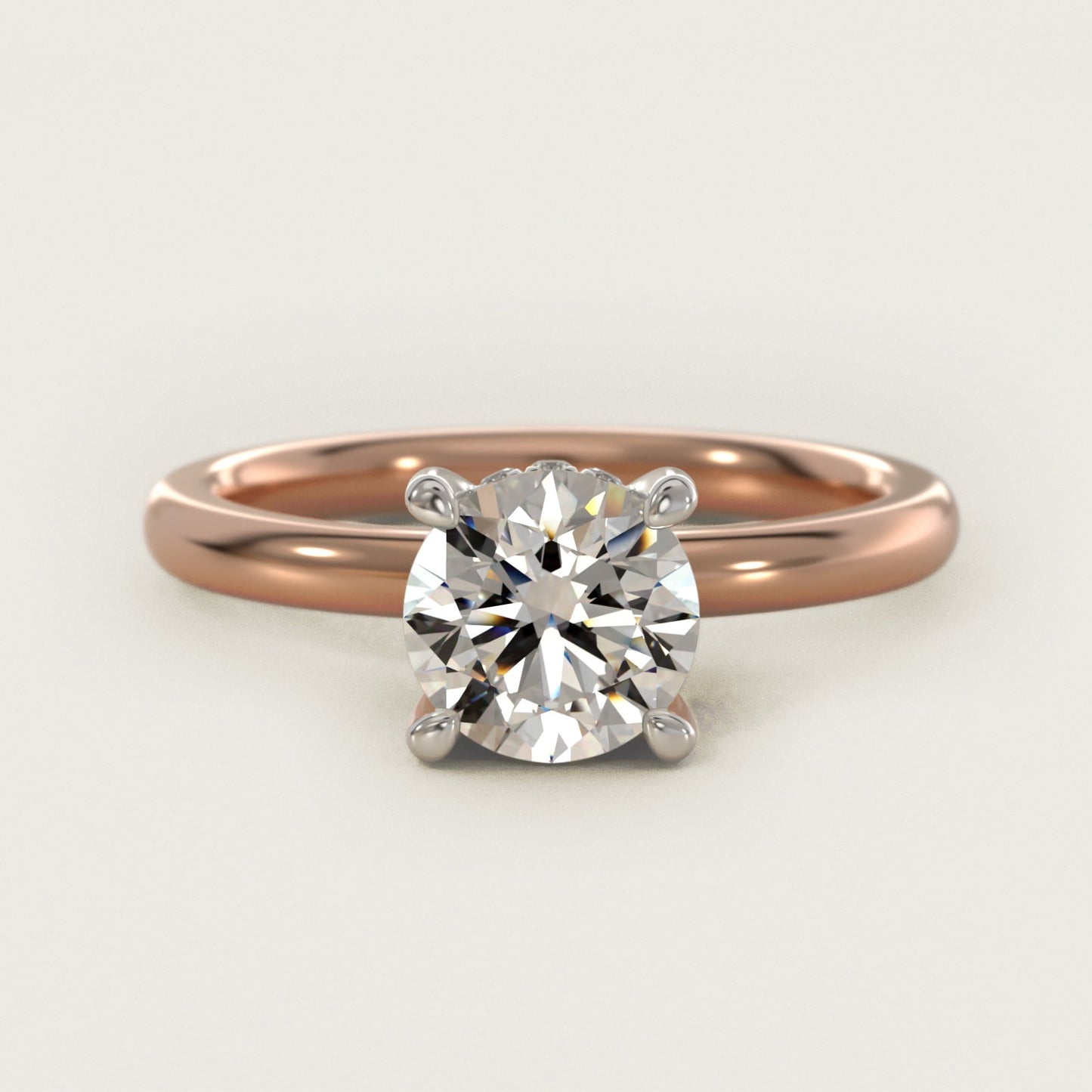 Solitaire Plus Hidden Halo Diamond Engagement Ring in 18k Rose Gold - Round Center