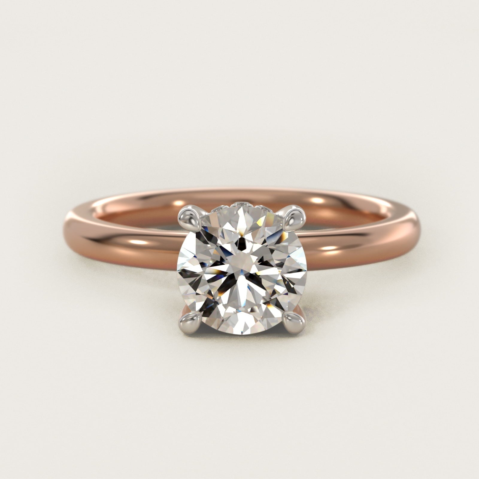 Solitaire Plus Hidden Halo Diamond Engagement Ring in 18k Rose Gold - Round Center