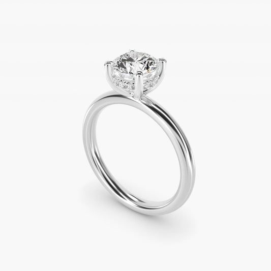 Solitaire Plus Hidden Halo Diamond Engagement Ring in 14k White Gold - Round Center