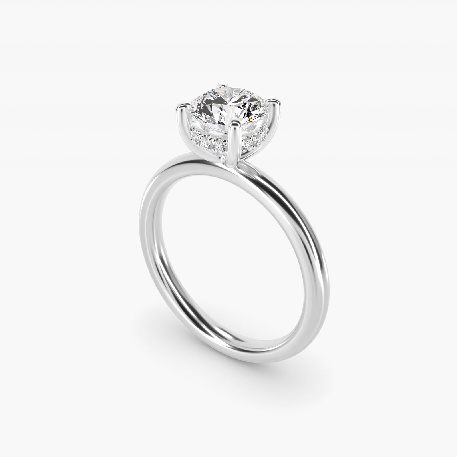 Solitaire Plus Hidden Halo Diamond Engagement Ring in 18k White Gold - Round Center