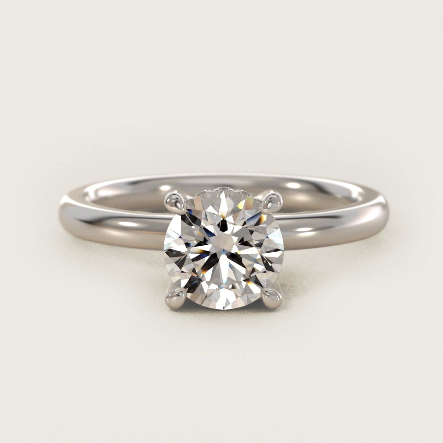 Solitaire Plus Hidden Halo Diamond Engagement Ring in 14k White Gold - Round Center