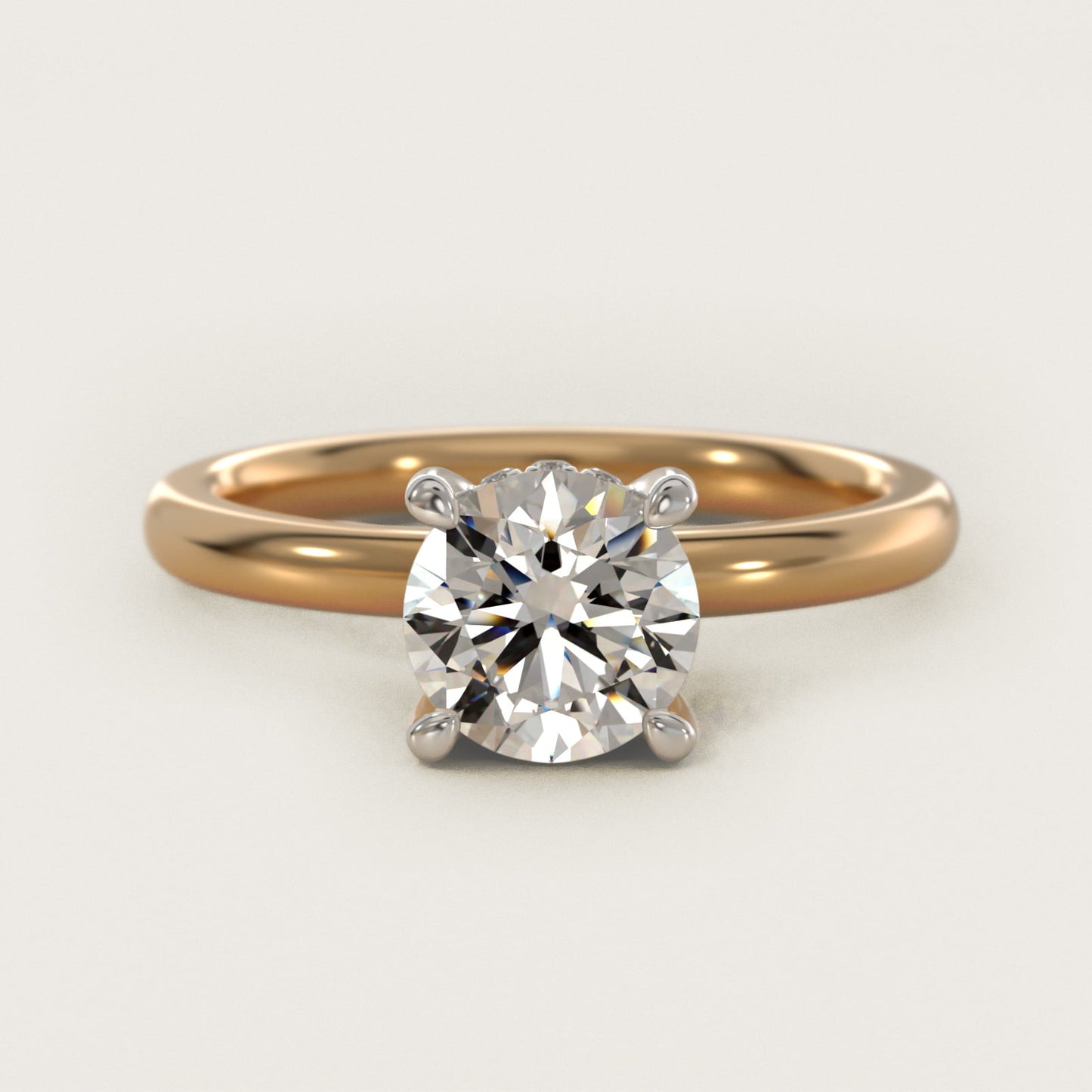 Solitaire Plus Hidden Halo Diamond Engagement Ring in 14k Yellow Gold - Round Center