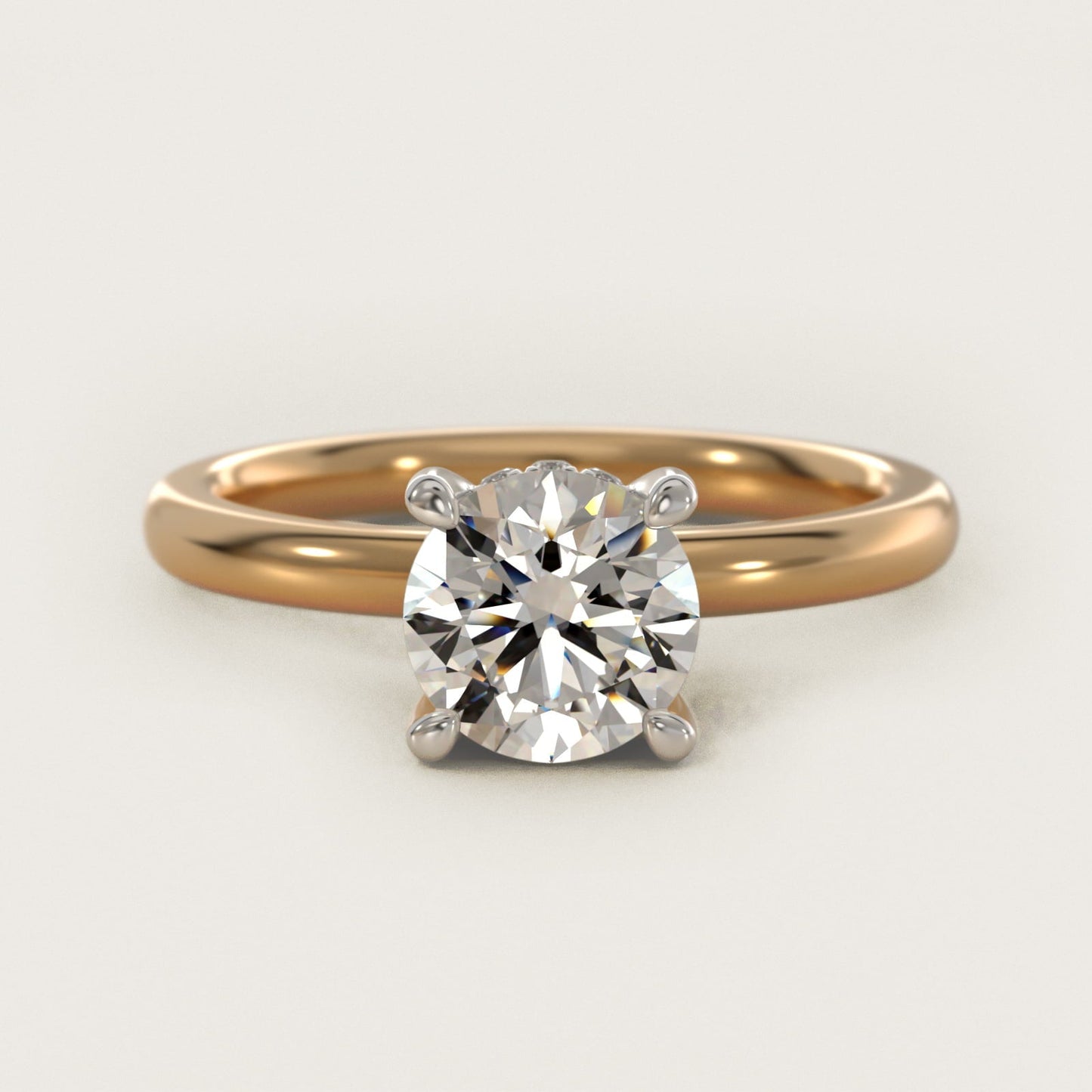 Solitaire Plus Hidden Halo Diamond Engagement Ring in 18k Yellow Gold - Round Center