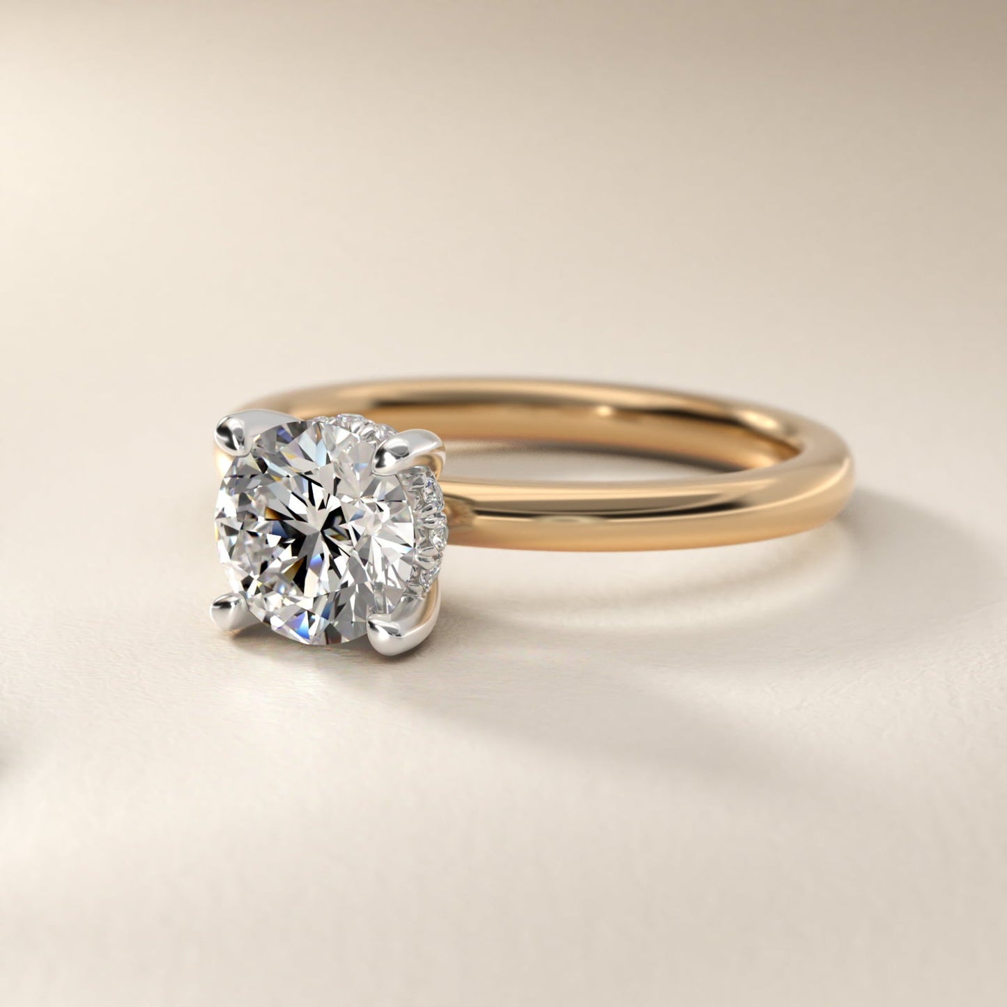 Solitaire Plus Hidden Halo Diamond Engagement Ring in 18k Yellow Gold - Round Center