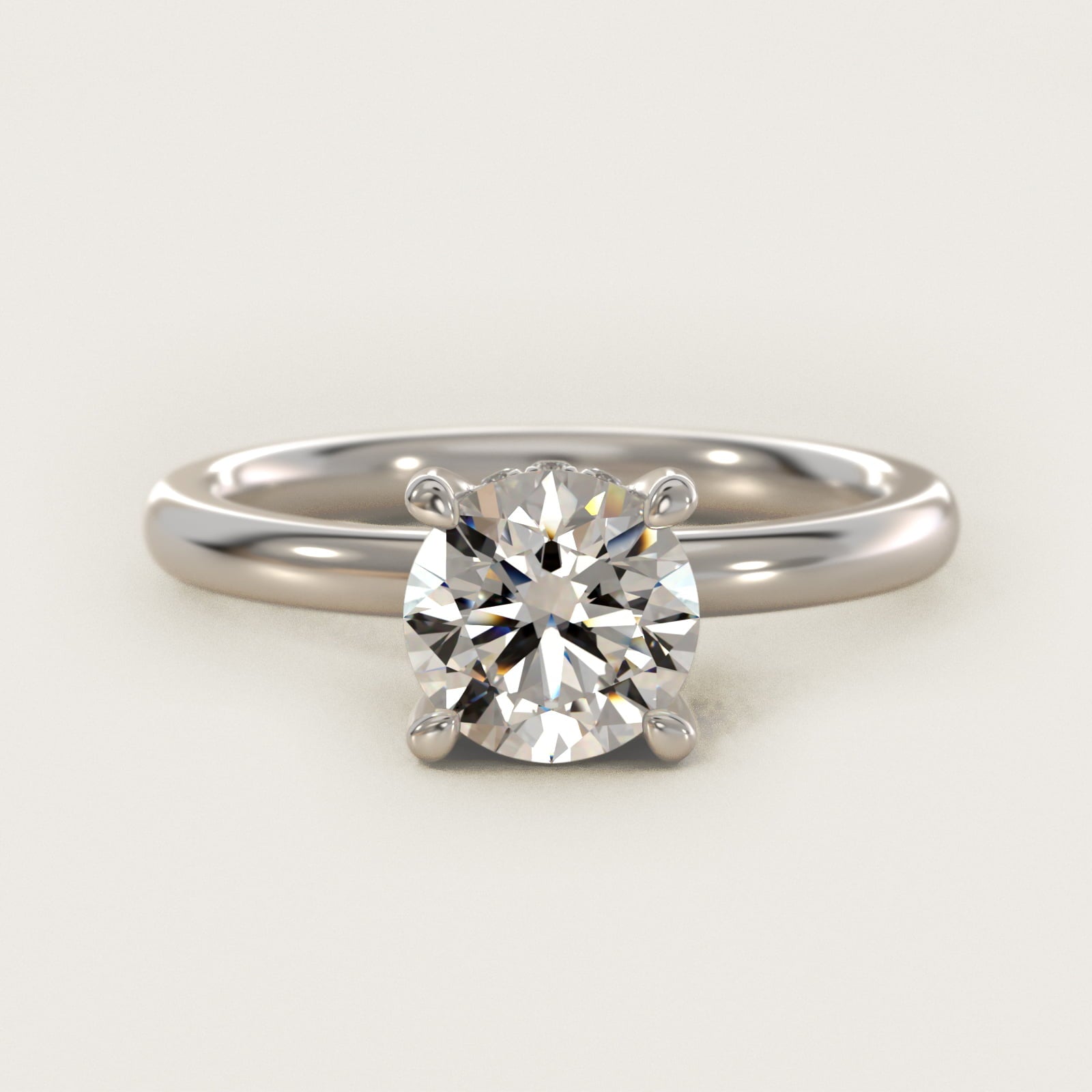 Solitaire Plus Hidden Halo Diamond Engagement Ring in Platinum - Round Center