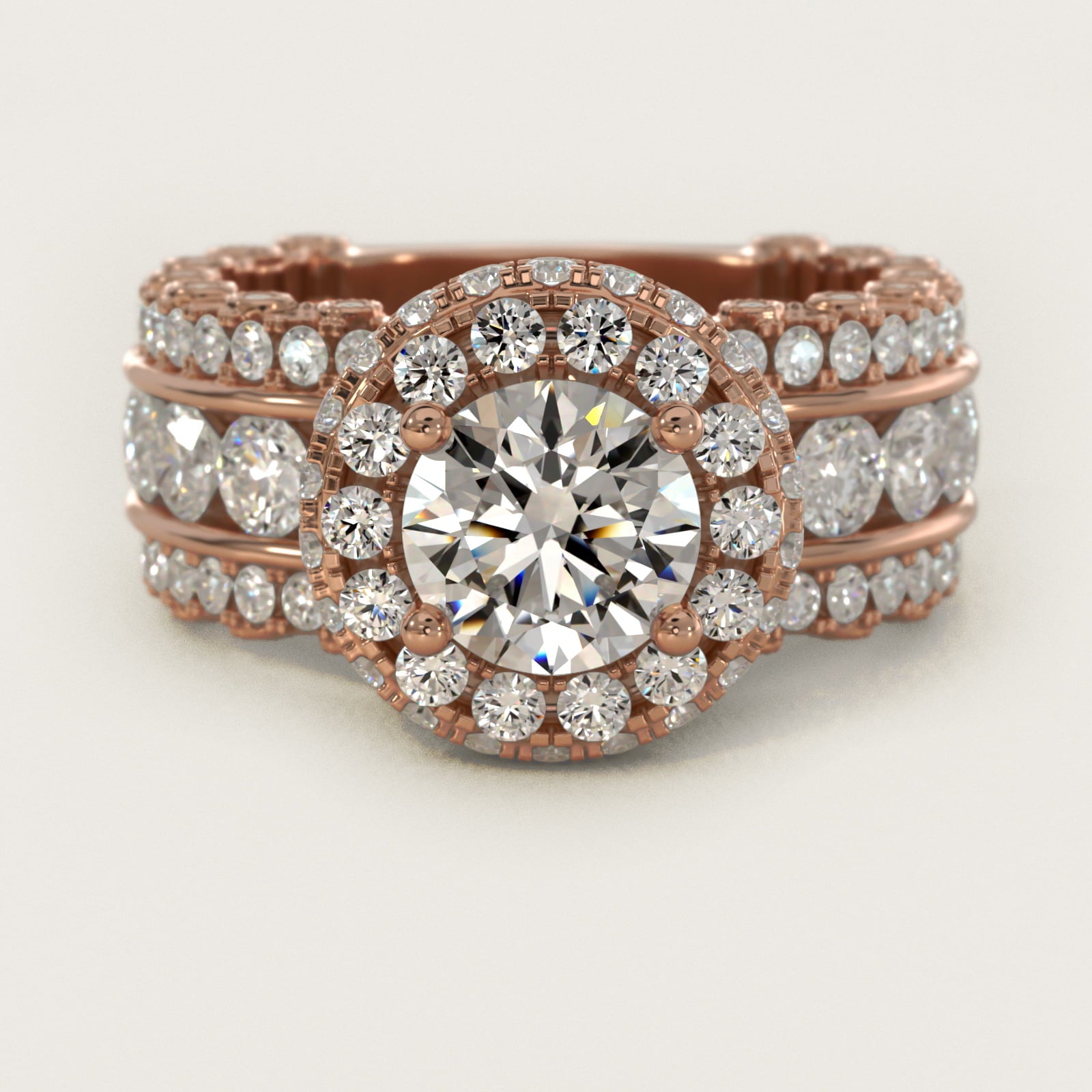 Sophia Triple Row Diamond Rollover Halo in 14k Rose Gold (2.95 ct. tw.) By Bella Vaughan - Round Center