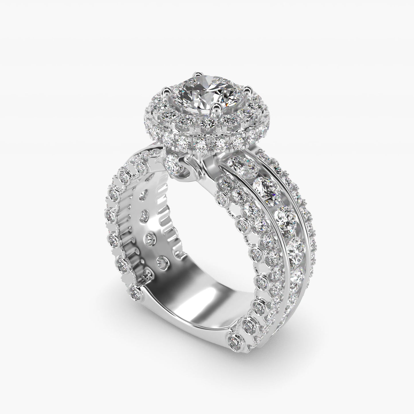 Sophia Triple Row Diamond Rollover Halo in 14k White Gold (2.95 ct. tw.) By Bella Vaughan - Round Center