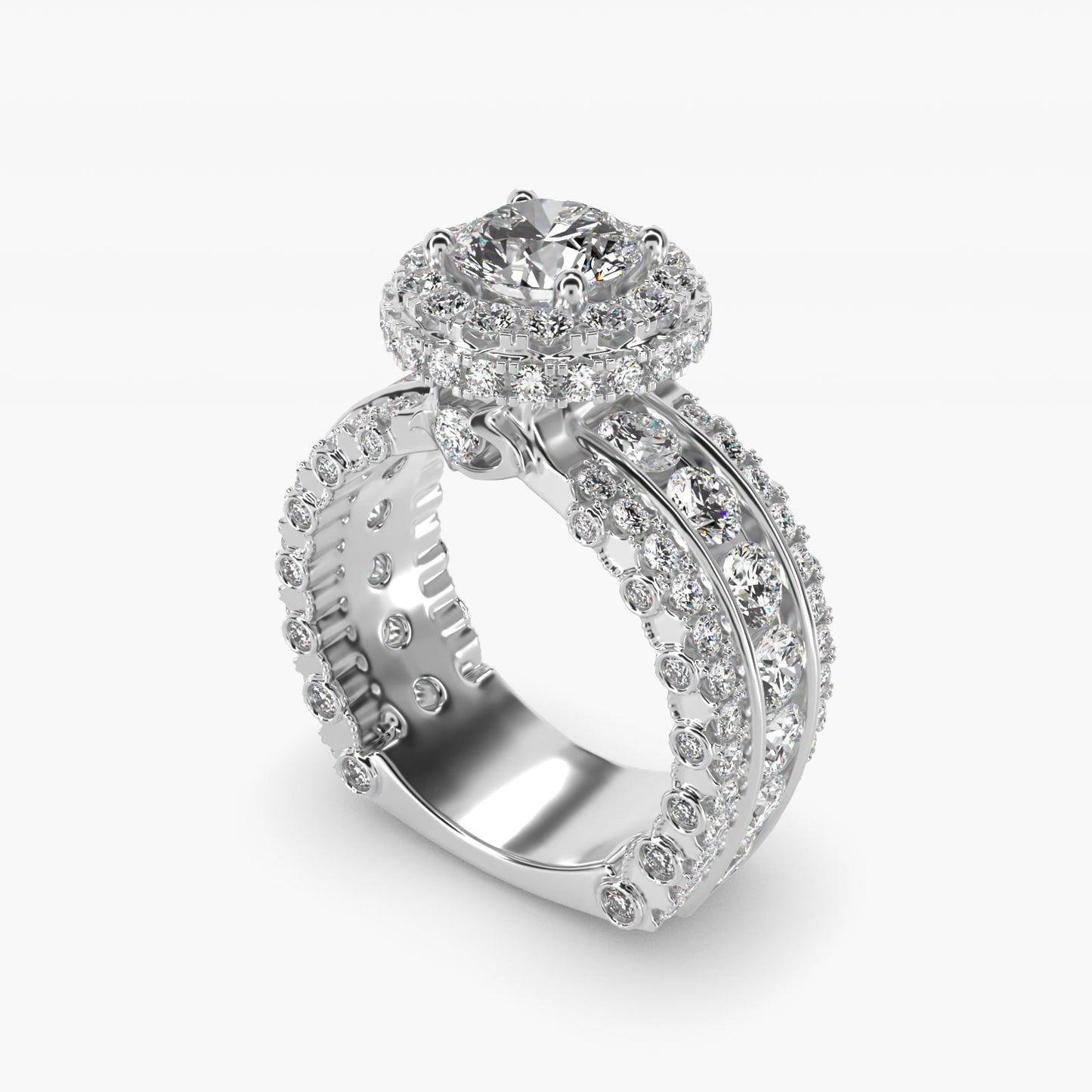 Sophia Triple Row Diamond Rollover Halo in 18k White Gold (2.95 ct. tw.) By Bella Vaughan - Round Center