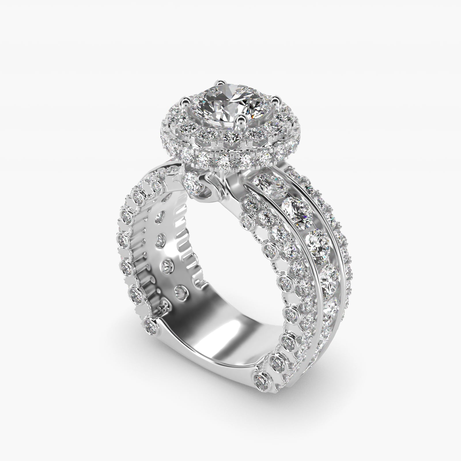 Sophia Triple Row Diamond Rollover Halo in 18k White Gold (2.95 ct. tw.) By Bella Vaughan - Round Center