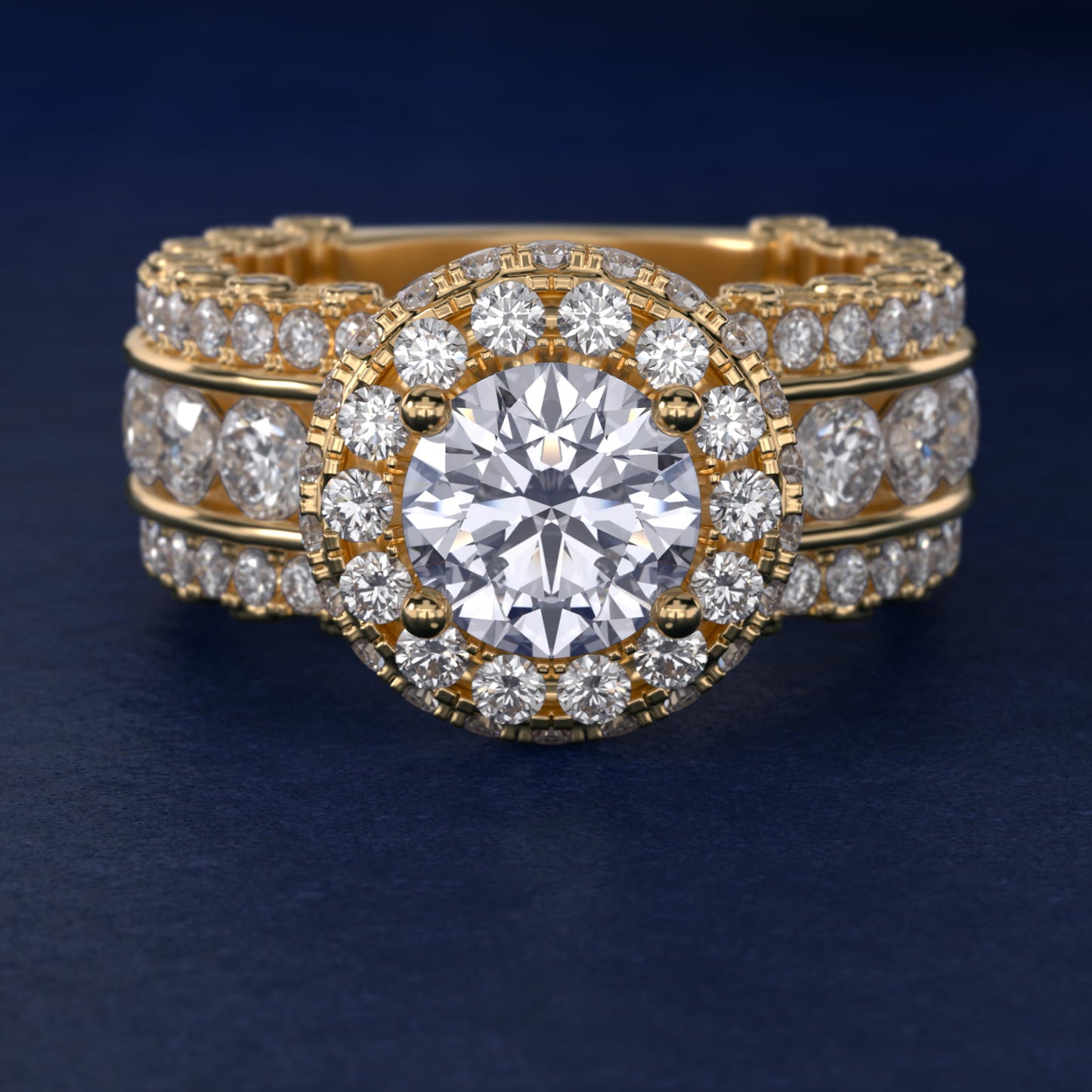 Sophia Triple Row Diamond Rollover Halo in 14K Yellow Gold (2.95 ct. tw.) By Bella Vaughan - Round Center