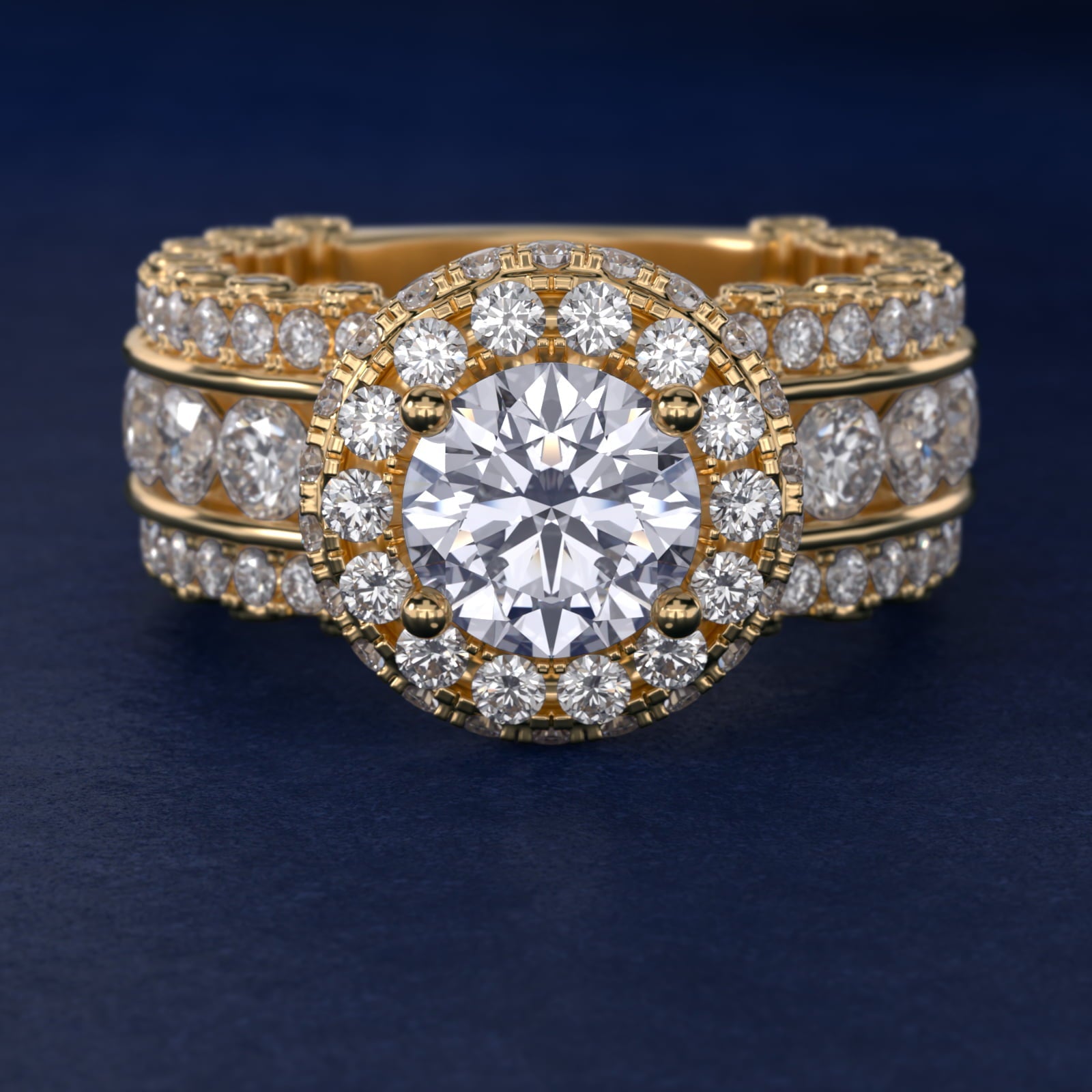 Sophia Triple Row Diamond Rollover Halo in 18k Yellow Gold (2.95 ct. tw.) By Bella Vaughan - Round Center