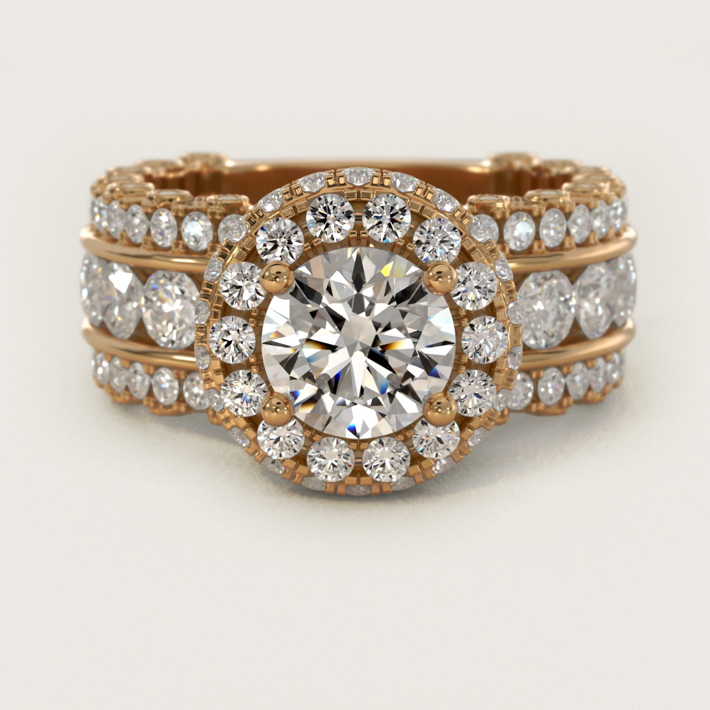 Sophia Triple Row Diamond Rollover Halo in 14K Yellow Gold (2.95 ct. tw.) By Bella Vaughan - Round Center