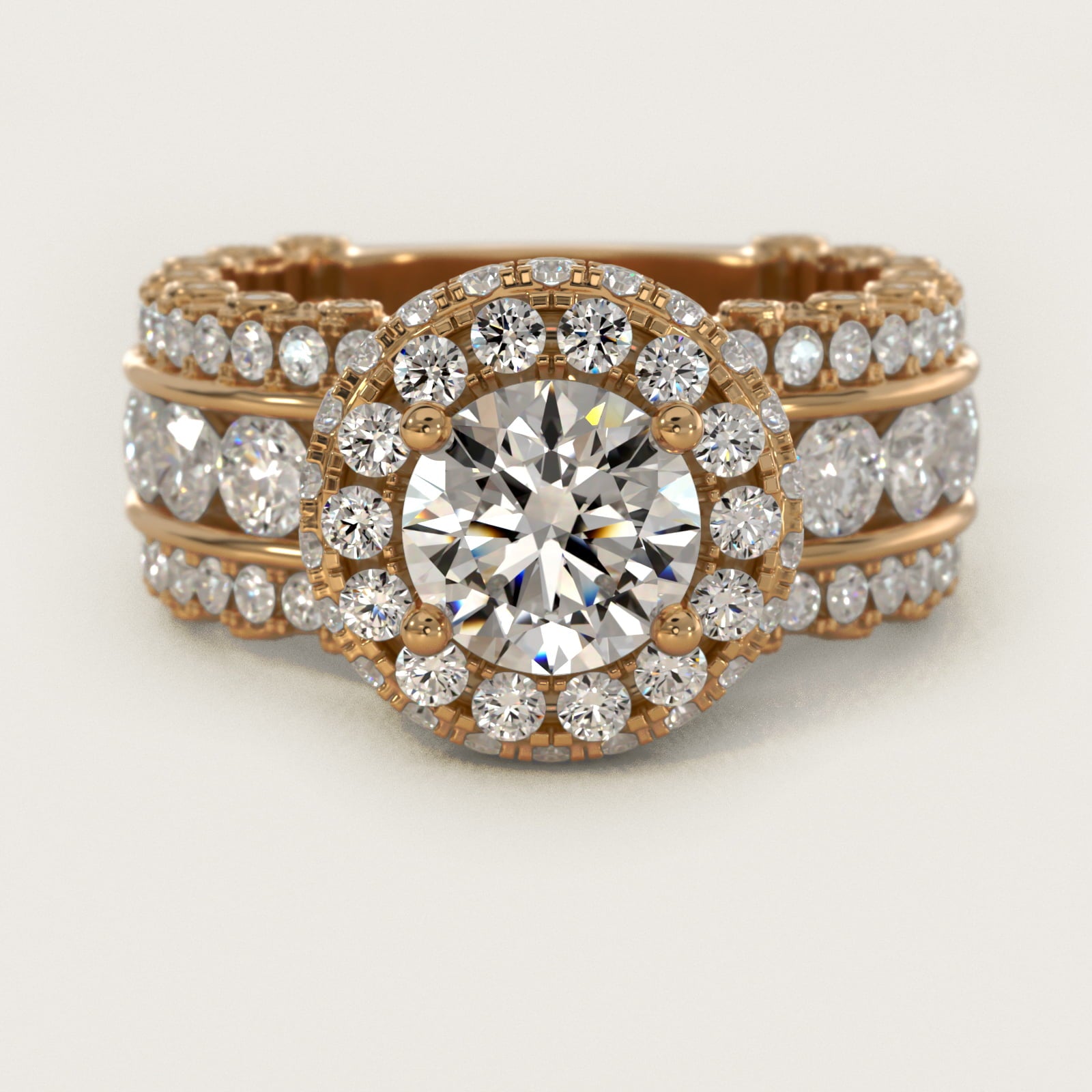 Sophia Triple Row Diamond Rollover Halo in 14K Yellow Gold (2.95 ct. tw.) By Bella Vaughan - Round Center