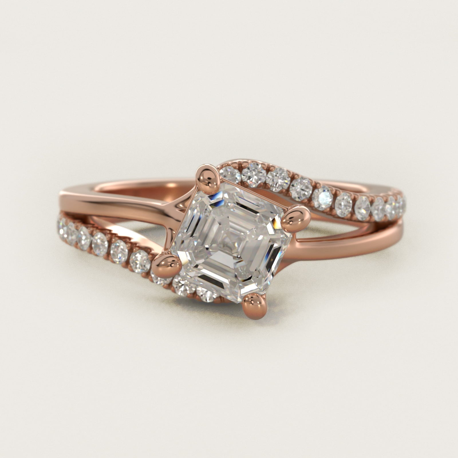 Spiral Pav? Engagement Ring in 18k Rose Gold (1/5 ct. tw.) - Asscher Center