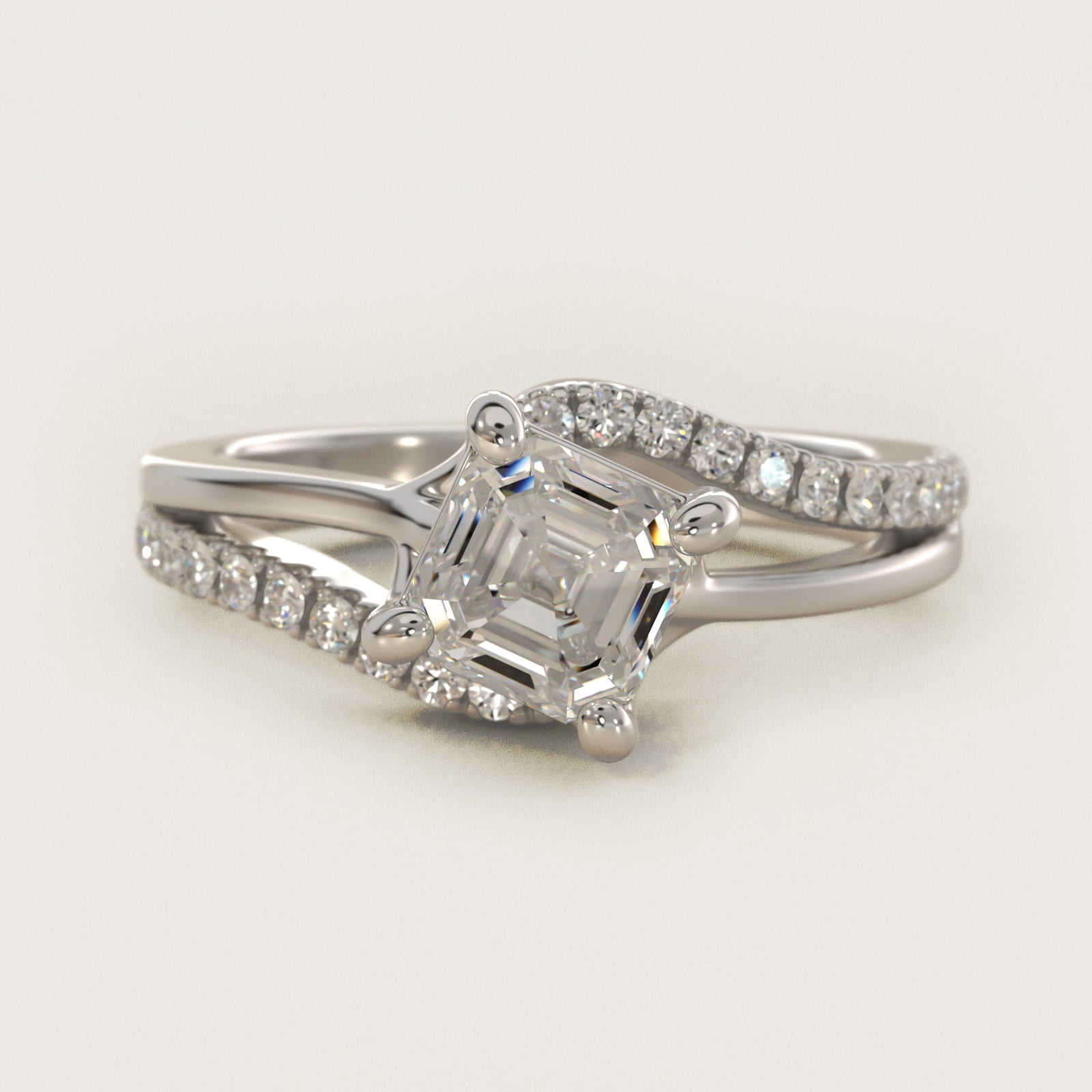 Spiral Pav? Engagement Ring in 18k White Gold (1/5 ct. tw.) - Asscher Center