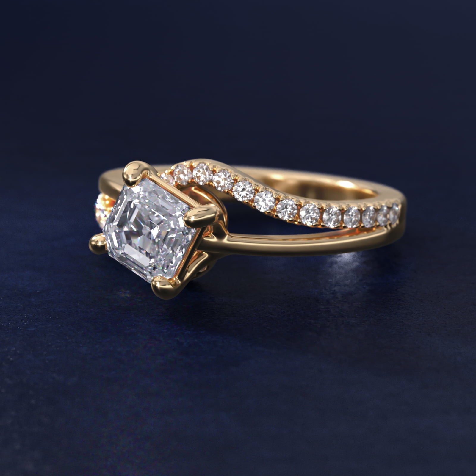Spiral Pav? Engagement Ring in 18k Yellow Gold (1/5 ct. tw.) - Asscher Center
