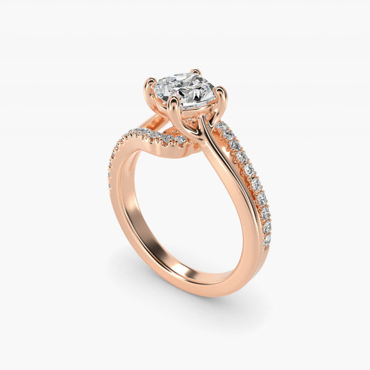 Spiral PavŽ Engagement Ring in 14k Rose Gold (1/5 ct. tw.) - Cushion Center