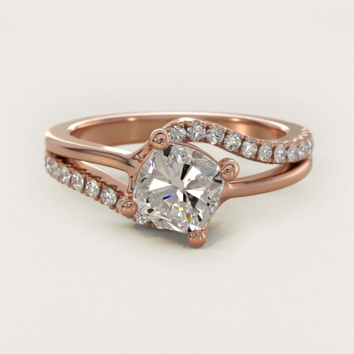 Spiral Pav? Engagement Ring in 18k Rose Gold (1/5 ct. tw.) - Cushion Center
