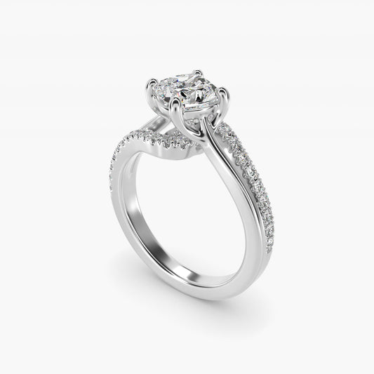 Spiral PavŽ Engagement Ring in 14k White Gold (1/5 ct. tw.) - Cushion Center