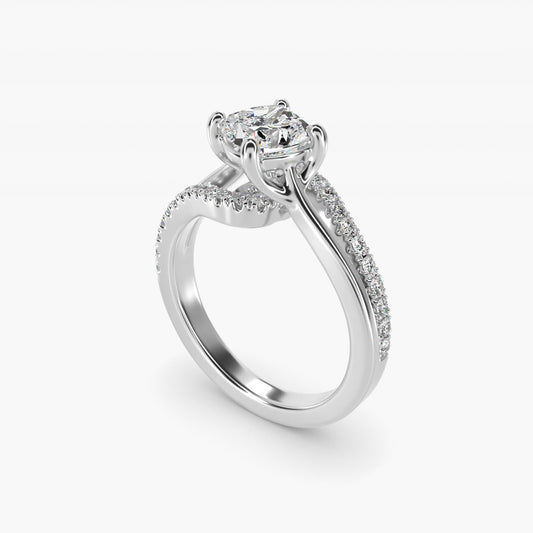 Spiral Pav? Engagement Ring in 18k White Gold (1/5 ct. tw.) - Cushion Center