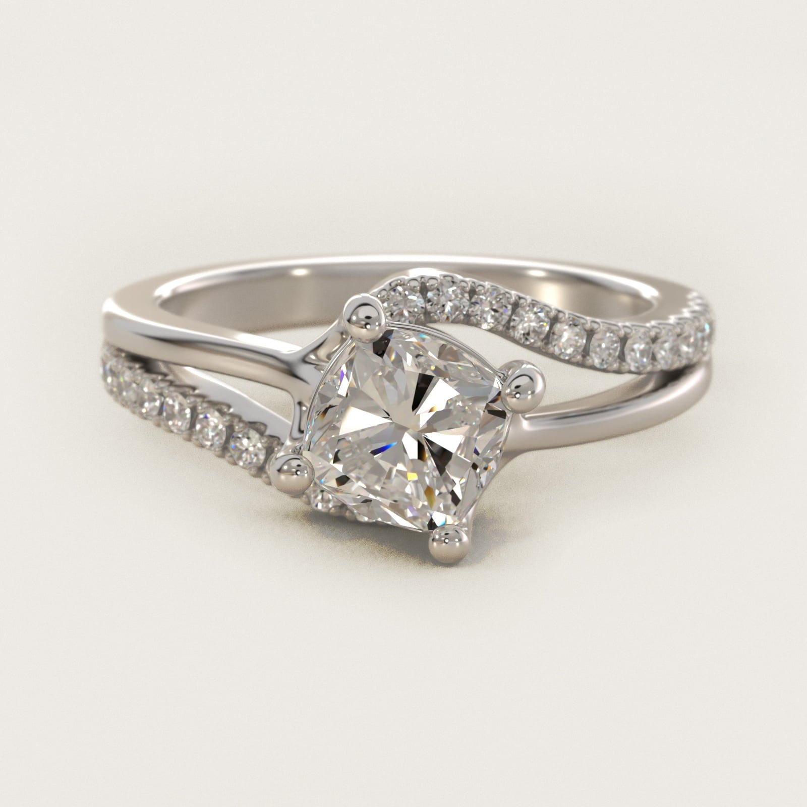 Spiral Pav? Engagement Ring in 18k White Gold (1/5 ct. tw.) - Cushion Center