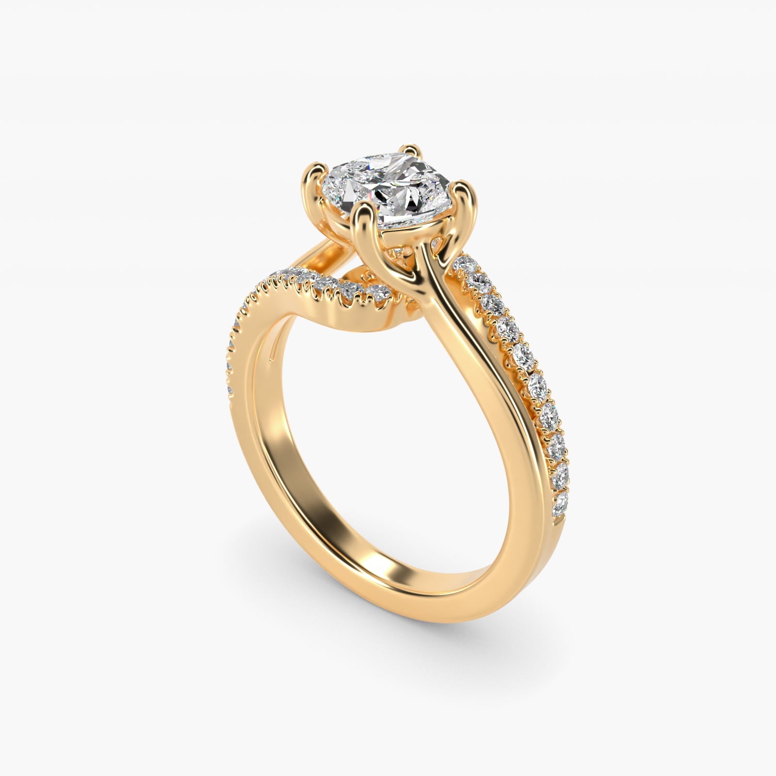 Spiral Pav? Engagement Ring in 18k Yellow Gold (1/5 ct. tw.) - Cushion Center