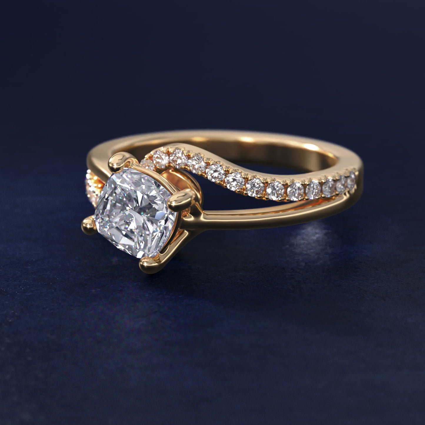 Spiral PavŽ Engagement Ring in 14k Yellow Gold (1/5 ct. tw.) - Cushion Center