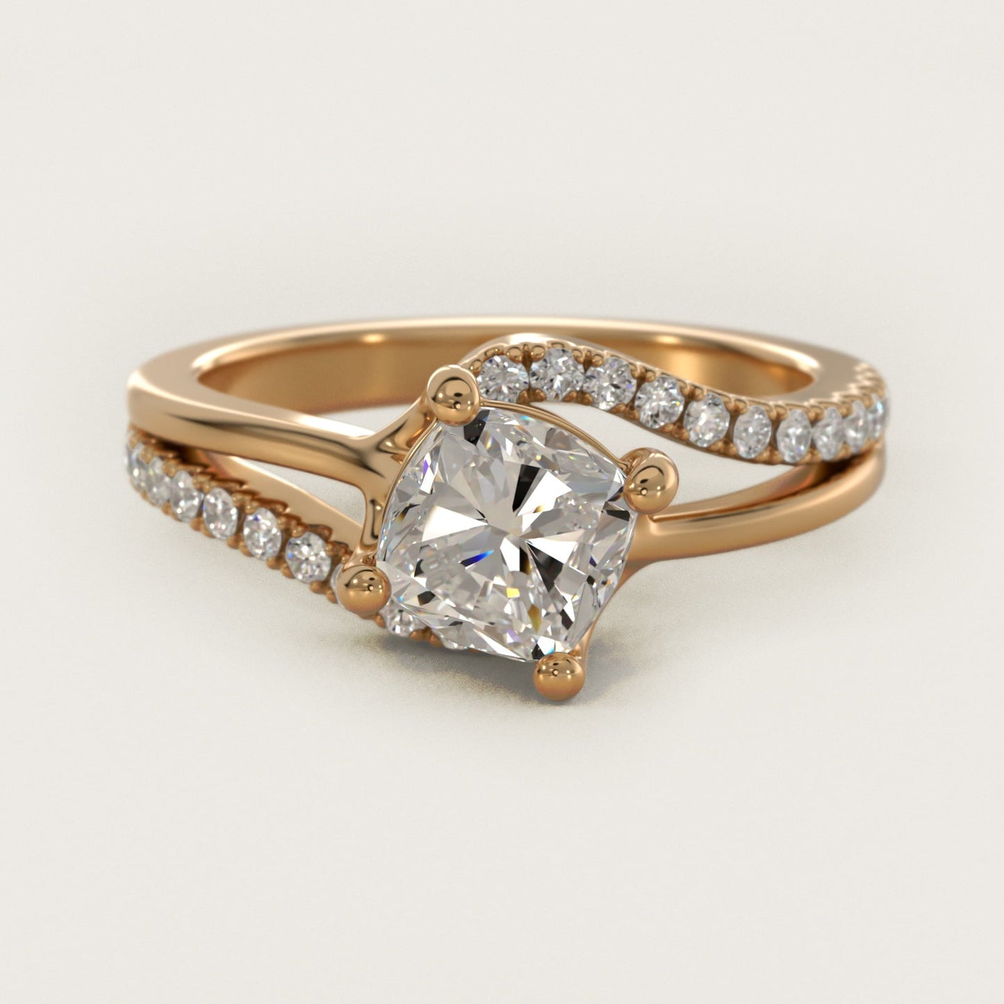 Spiral Pav? Engagement Ring in 18k Yellow Gold (1/5 ct. tw.) - Cushion Center
