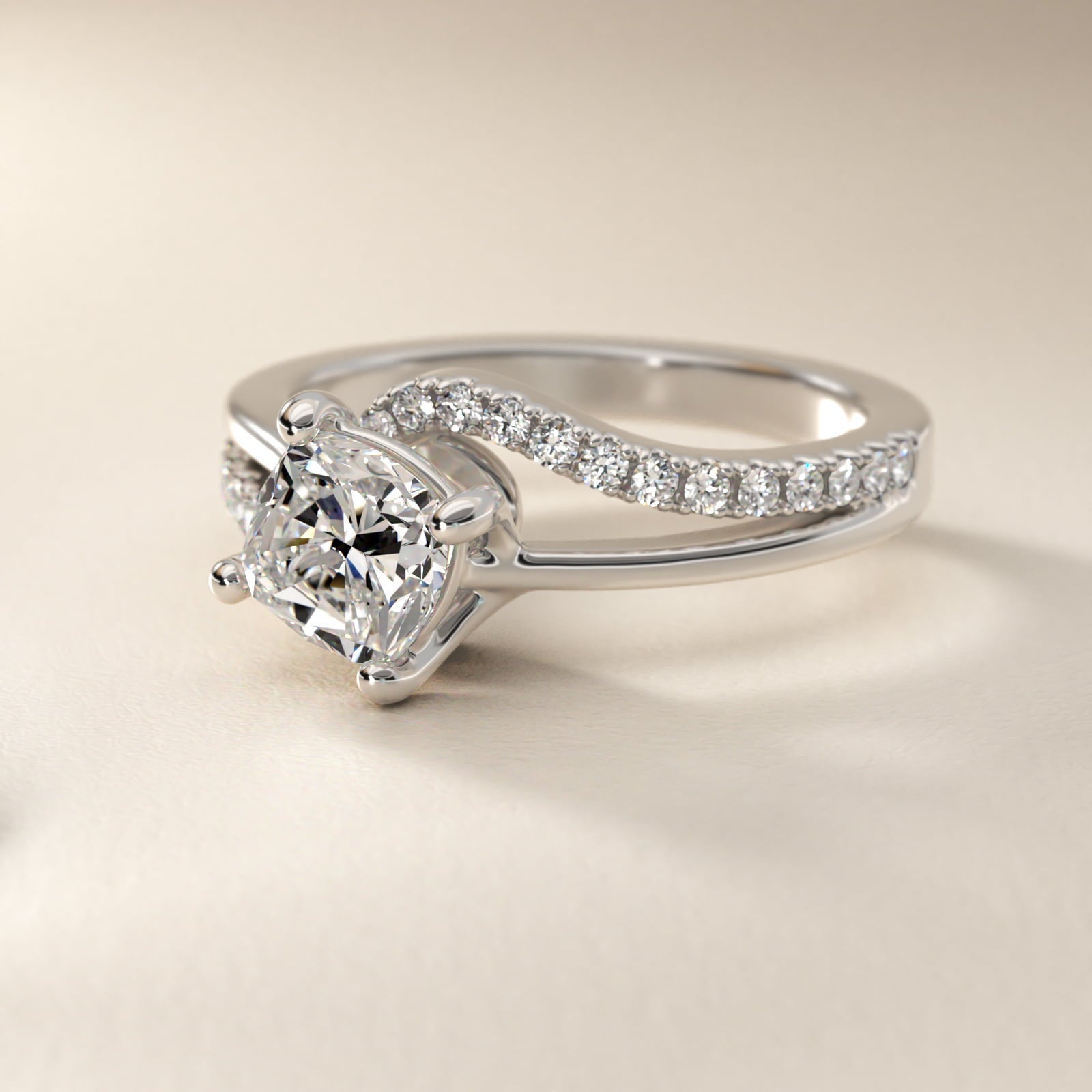 Spiral Pav? Engagement Ring in Platinum (1/5 ct. tw.) - Cushion Center