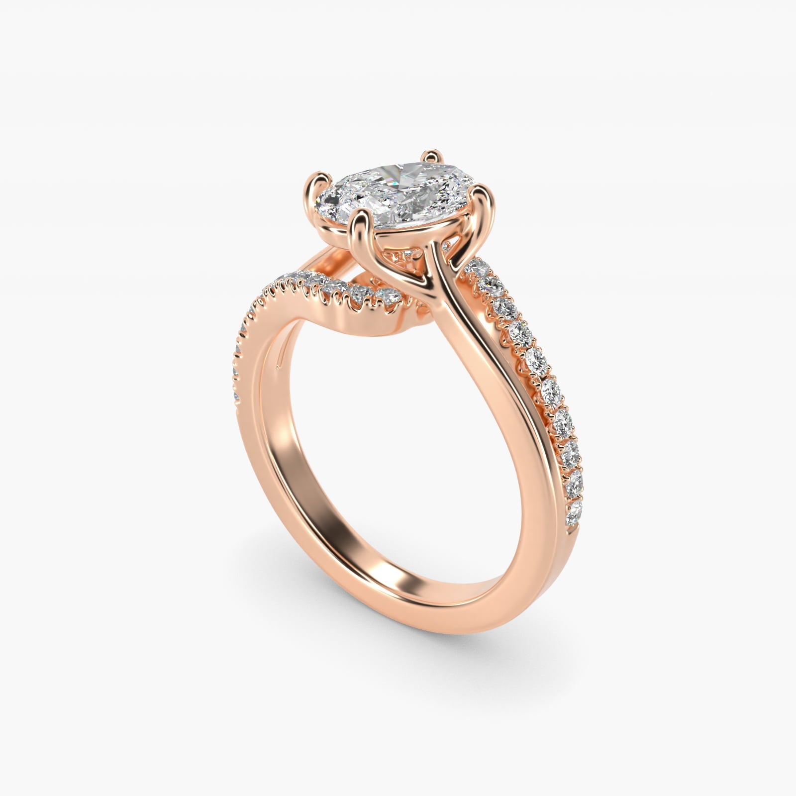Spiral Pav? Engagement Ring in 18k Rose Gold (1/5 ct. tw.) - Oval Center