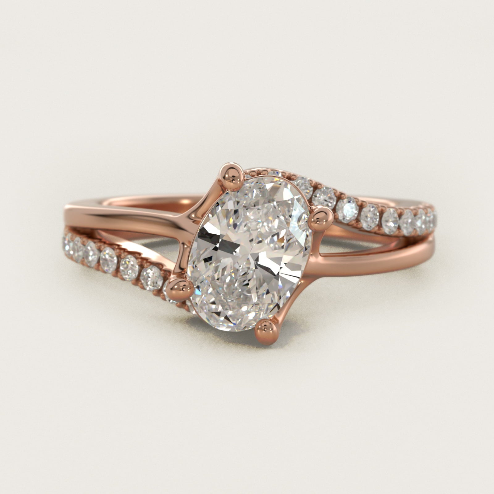 Spiral PavŽ Engagement Ring in 14k Rose Gold (1/5 ct. tw.) - Oval Center