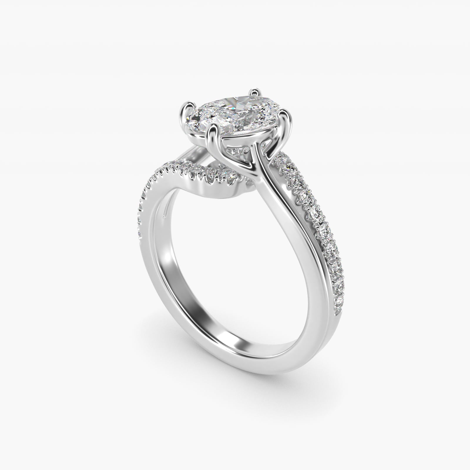 Spiral PavŽ Engagement Ring in 14k White Gold (1/5 ct. tw.) - Oval Center