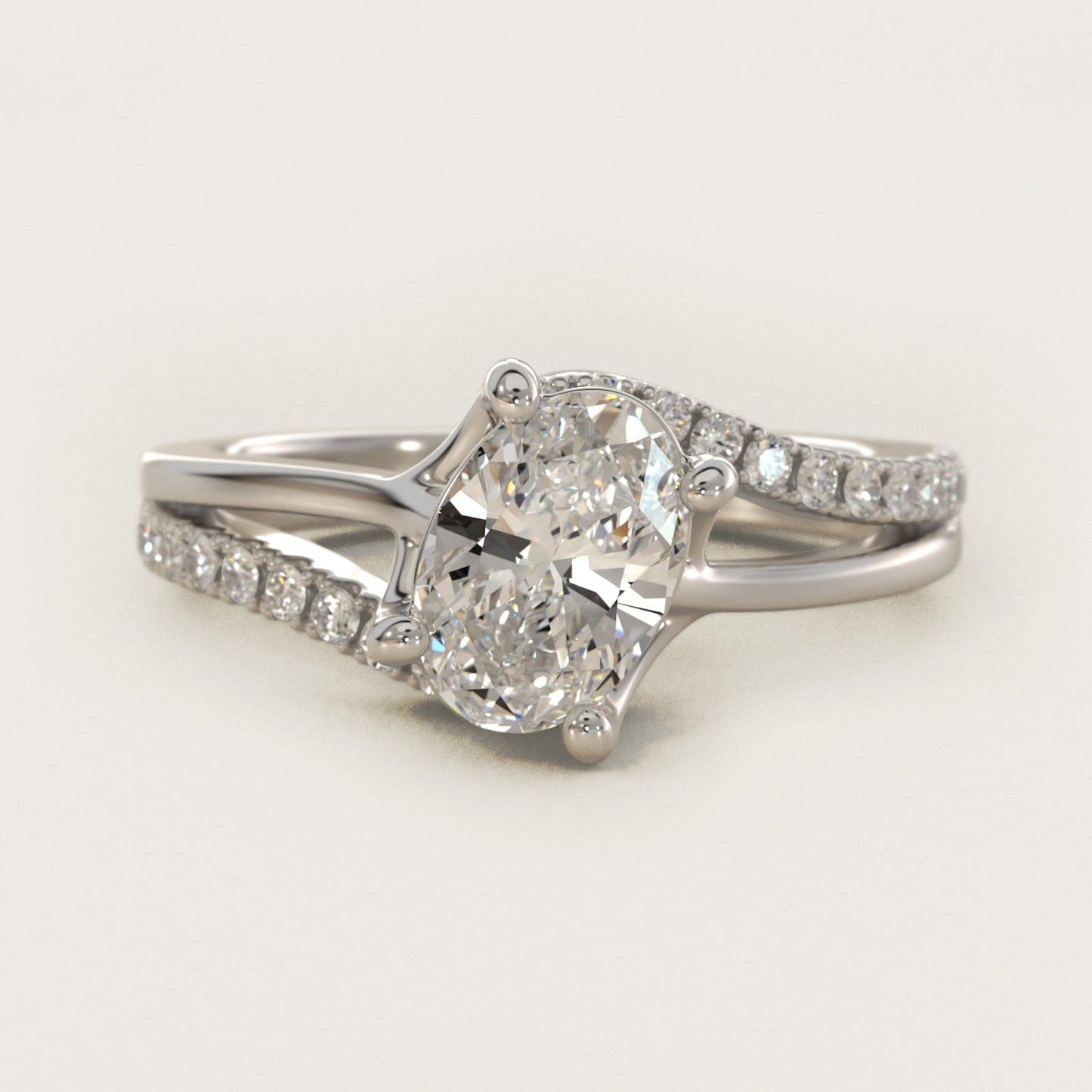 Spiral Pav? Engagement Ring in 18k White Gold (1/5 ct. tw.) - Oval Center