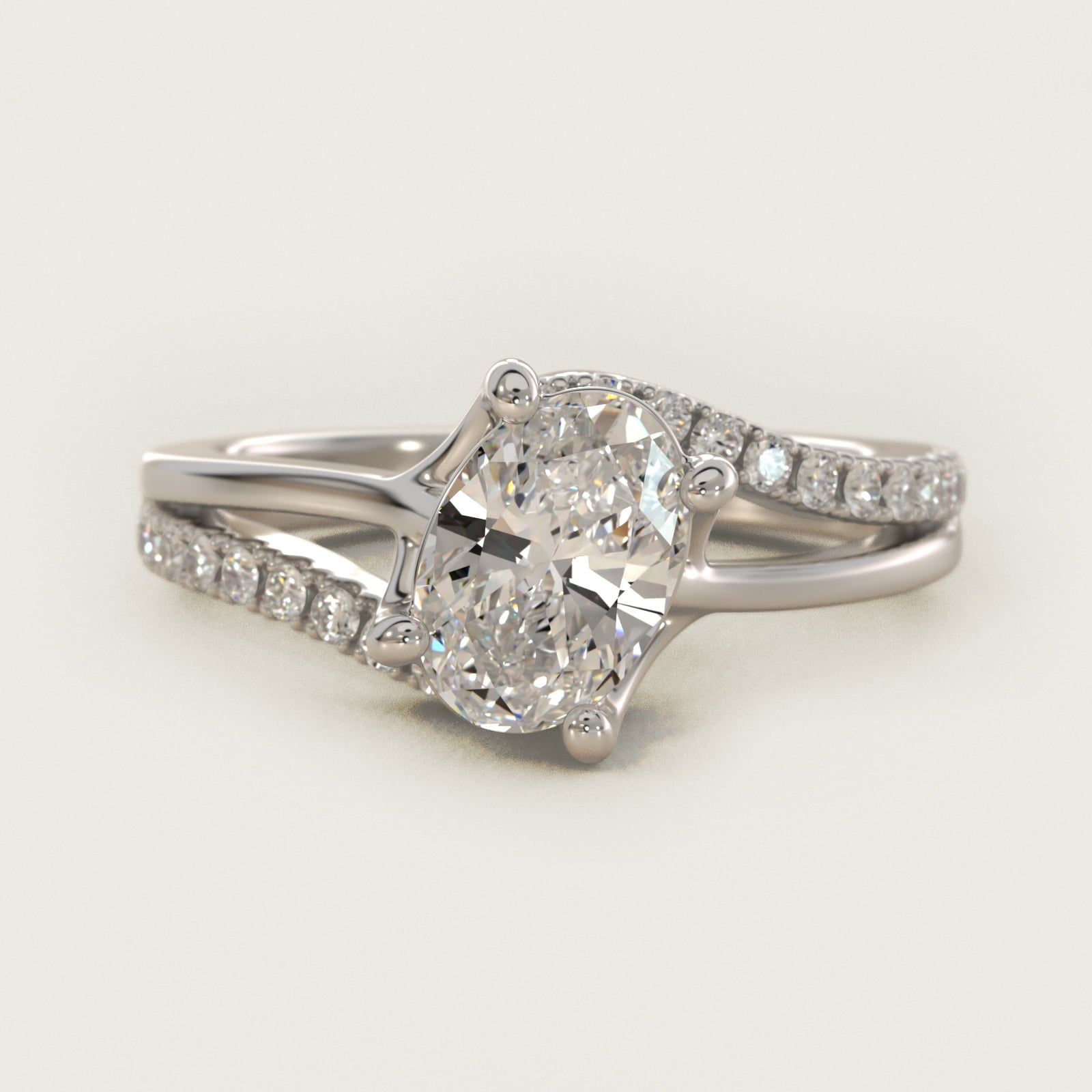 Spiral Pav? Engagement Ring in 18k White Gold (1/5 ct. tw.) - Oval Center