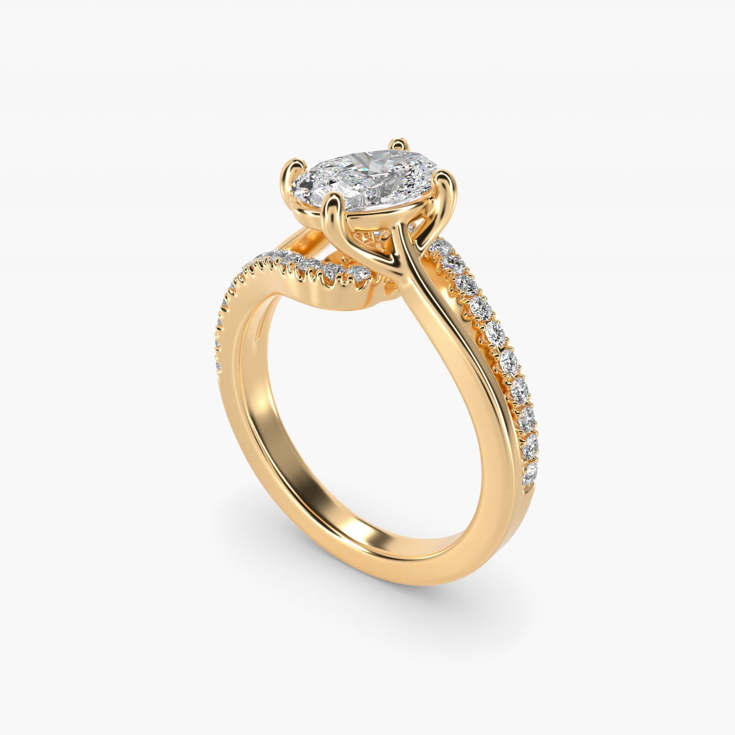 Spiral Pav? Engagement Ring in 18k Yellow Gold (1/5 ct. tw.) - Oval Center